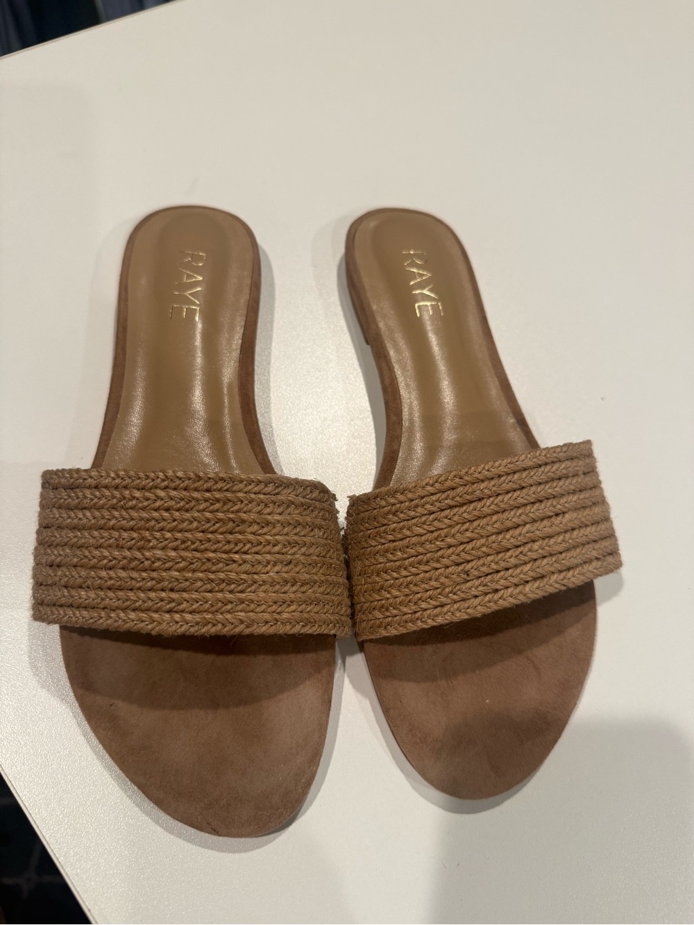 RAYE Tan Braided Slide Sandals